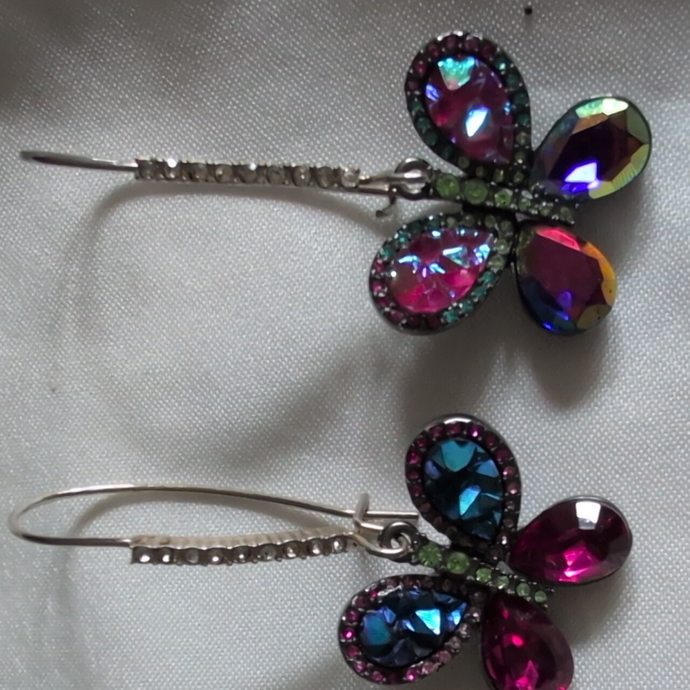 Betsey Johnson Handcrafted Pink And Blue Gradient Stones Butterfly Earrings